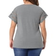 thumbnail image 4 of DARING DIVA Women's Plus Lace Panel Elegant Short Sleeve Top 4X Grey, 4 of 6
