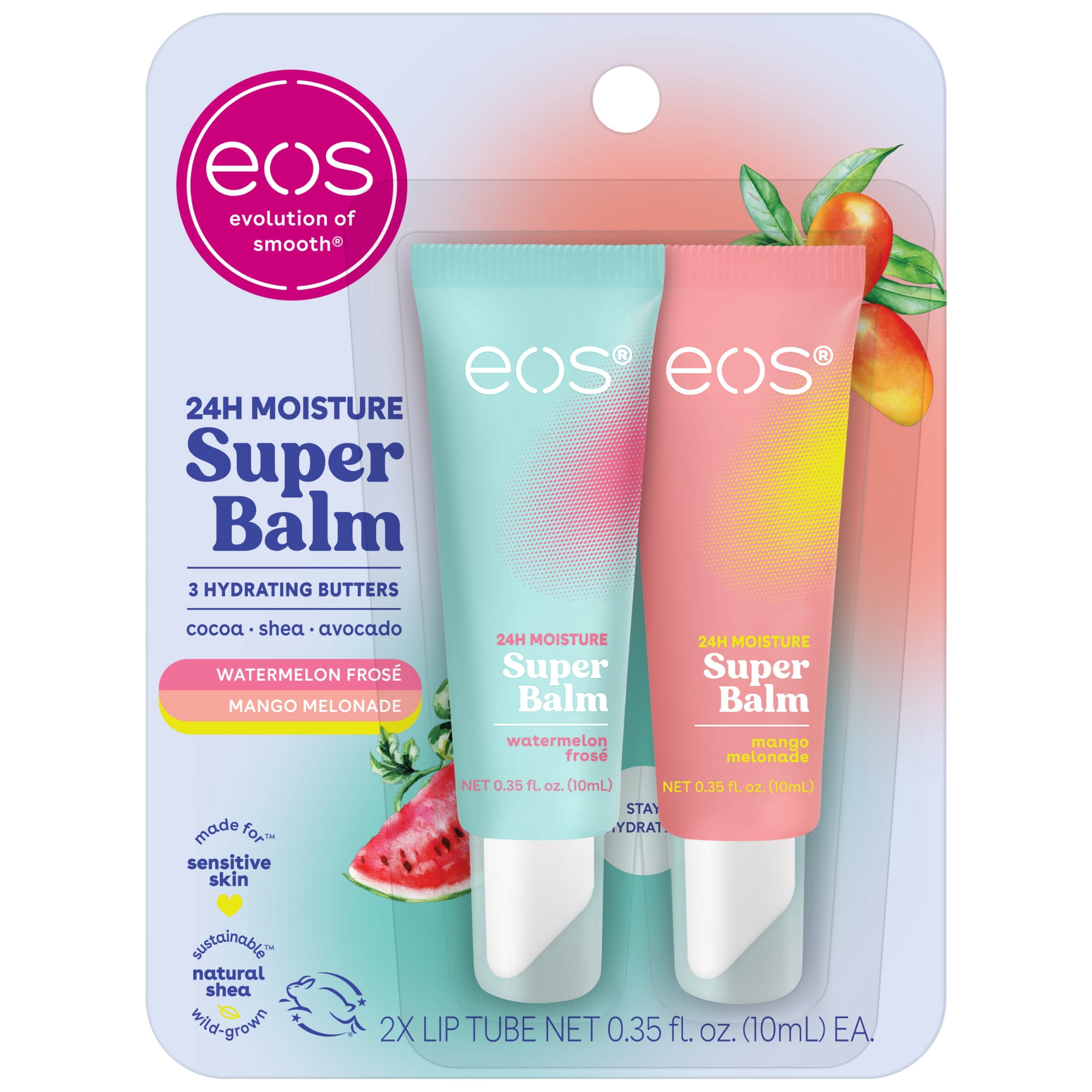 eos 24HR Moisture Super Balm- Watermelon Frose & Mango Melonade, Lip Sleeping Mask, 0.35 fl oz, 2 Pack