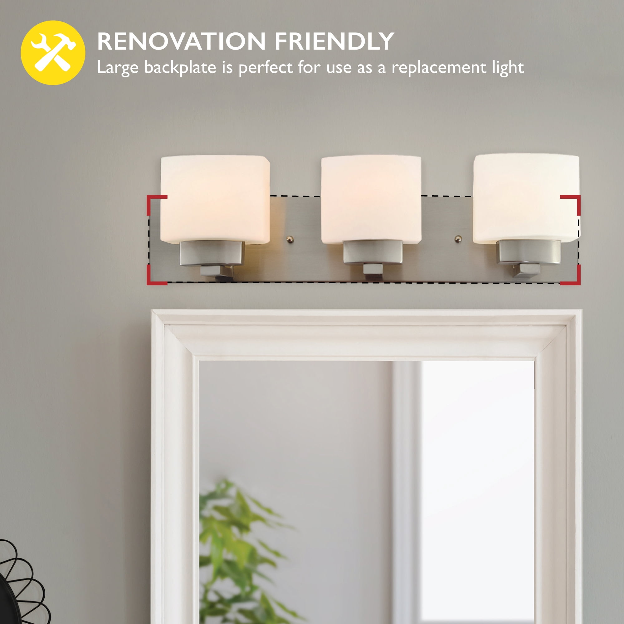 Design House Dove Creek 3-Light Dimmable Bathroom Vanity Light with Frosted Glass, Satin Nickel