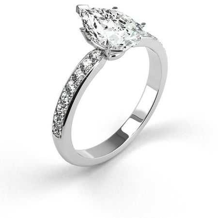 Platinum Engagement Ring Natural Diamond 1.23 Carat Weight Pear Shaped G