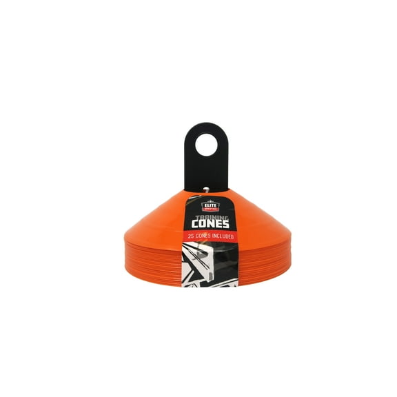 Elite Athletics Durable Plastic Training Cones, Orange, 25 Count with Holder