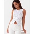 thumbnail image 5 of Women Polka Dot Button Down Tank Tops Sleeveless Crew Neck Slim Fit Crop Vest Going Out Clothes White - in Stock XL, 5 of 9