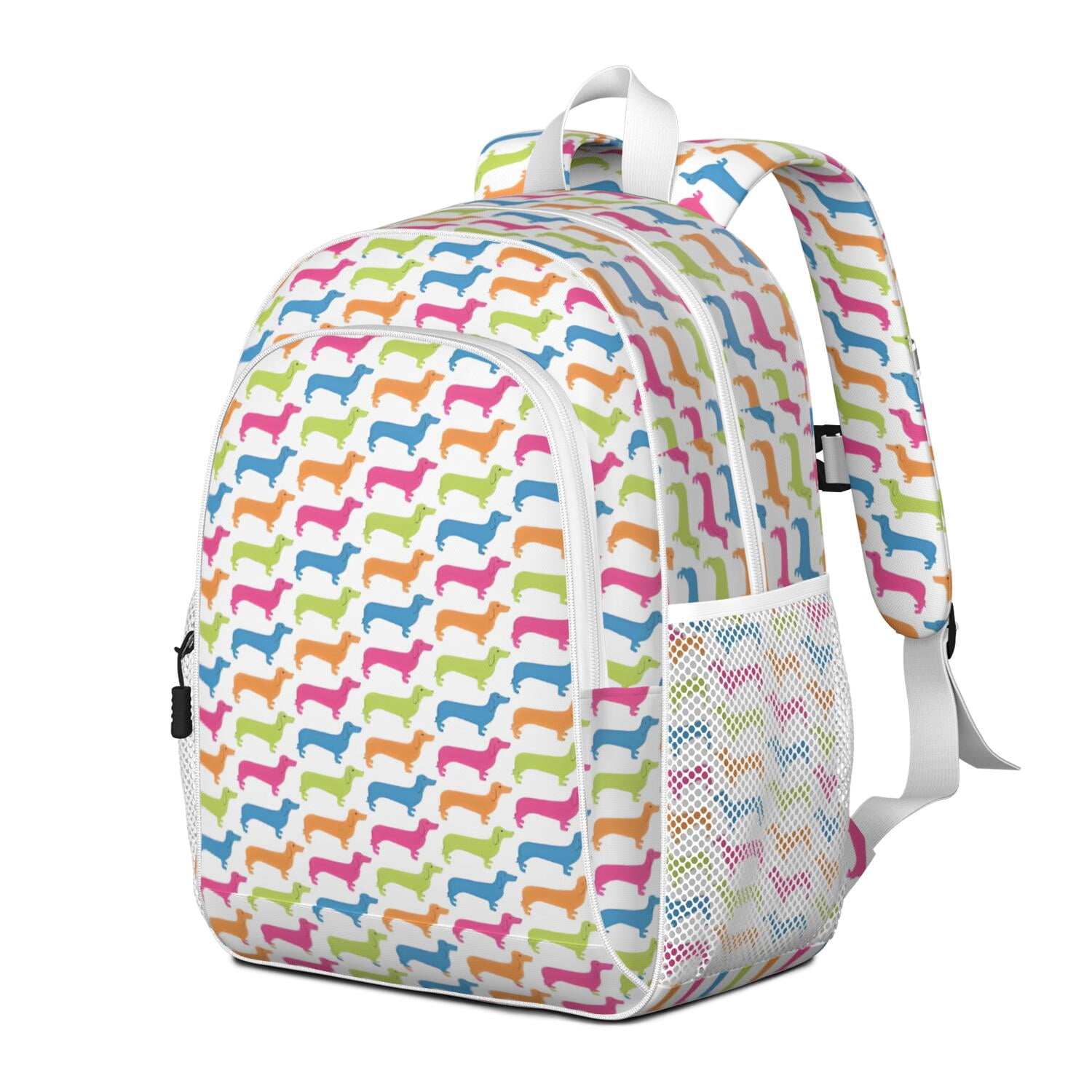 Colorful Funny Dachshund Backpack for School,Cute School Bag,Schoolbag with Adjustable Shoulder Straps & Padded Back,15"x11.42"x5.5"