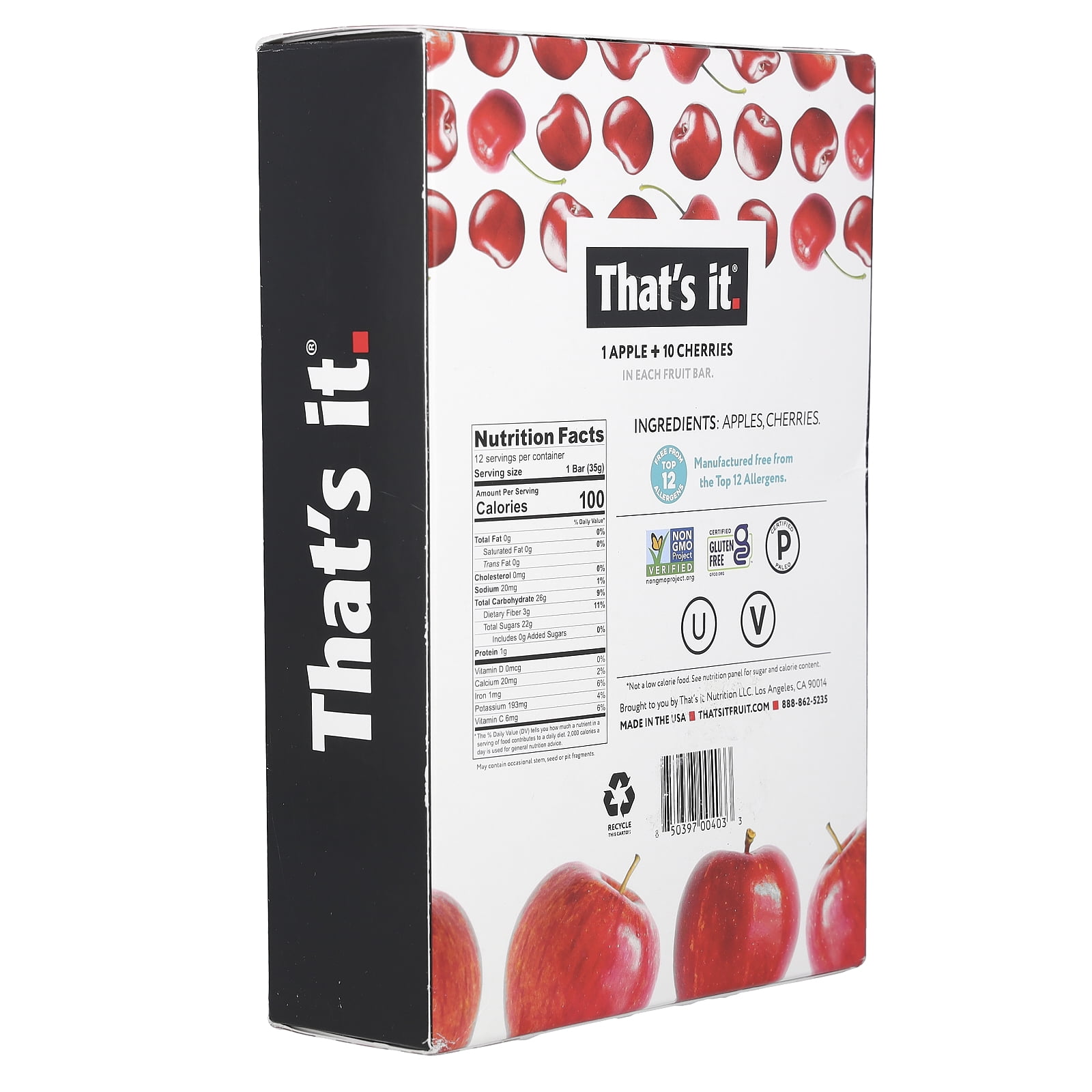 That's It, Fruit Bar Apple + Cherry, 12 Ct