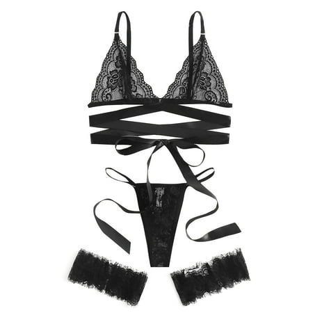 SXcggal Women Plus Size Lace Lingerie Leg Ring Bra Underwear Set Sleepwear Sexy Elegant Breathable Women Nightwear
