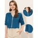 thumbnail image 2 of INSPIRE CHIC Blusa de trabajo de manga larga enrollable con cuello en V y ribete en contraste elegante para mujer lago azul L, 2 of 4