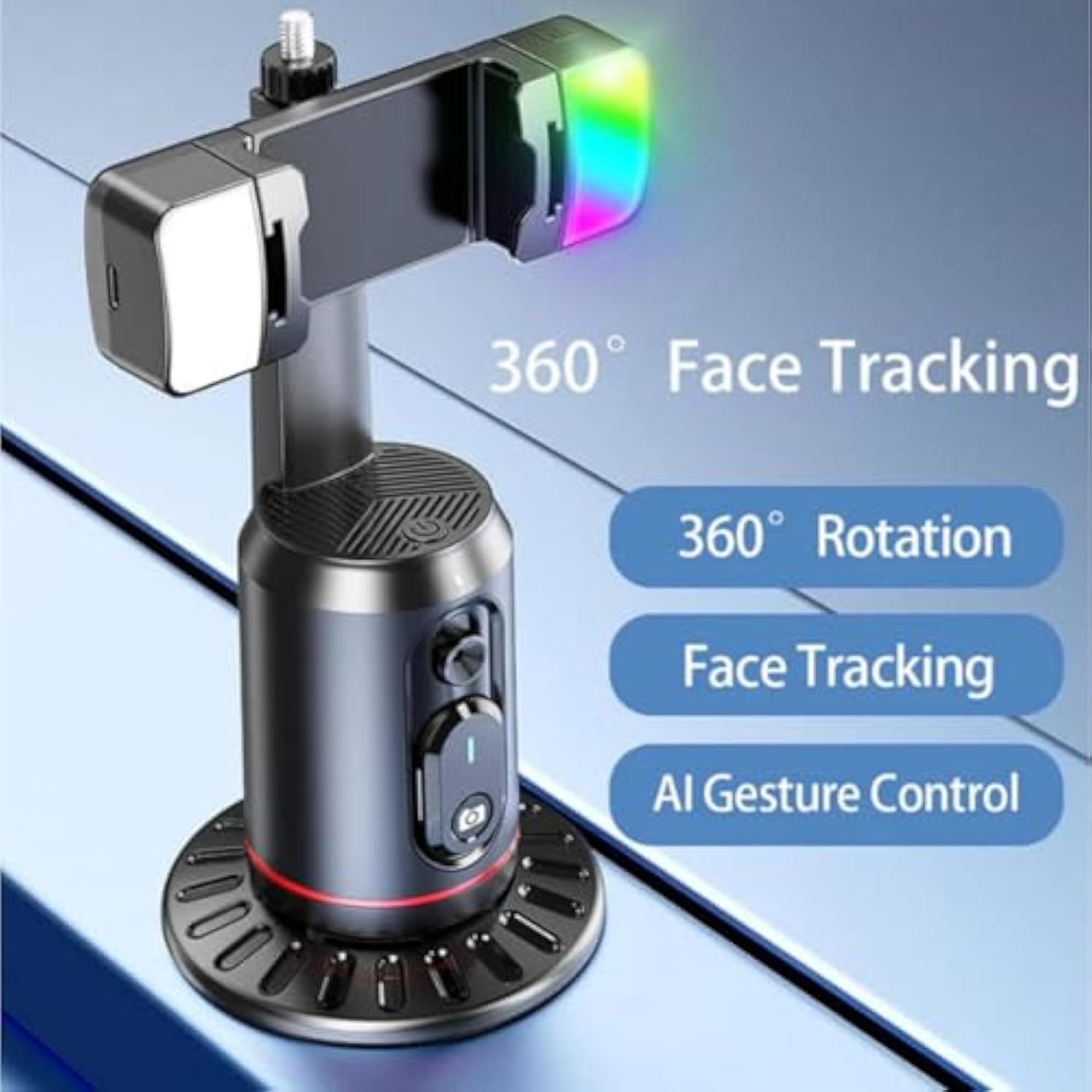 AimoStand – Built-in AI Camera Smart Auto-Tracking Phone Stand, Auto Face Tracking Phone Tripod, 360° Face & Body Tracking, Gesture Control, for Video Recording Streaming Vlog