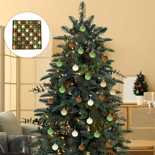 Juego de 49 adornos navideños de terciopelo | Bolas de plástico flocadas para decorar el árbol | Bolas colgantes de 3 cm para la decoración navideña del hogar