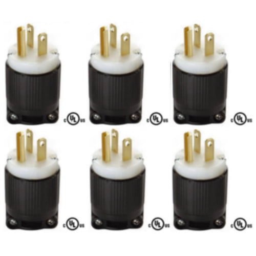 NEMA 6-20 Grounding Plug, 20A 250V AC, 2 Pole 3 Wire, cUL Listed (Pack