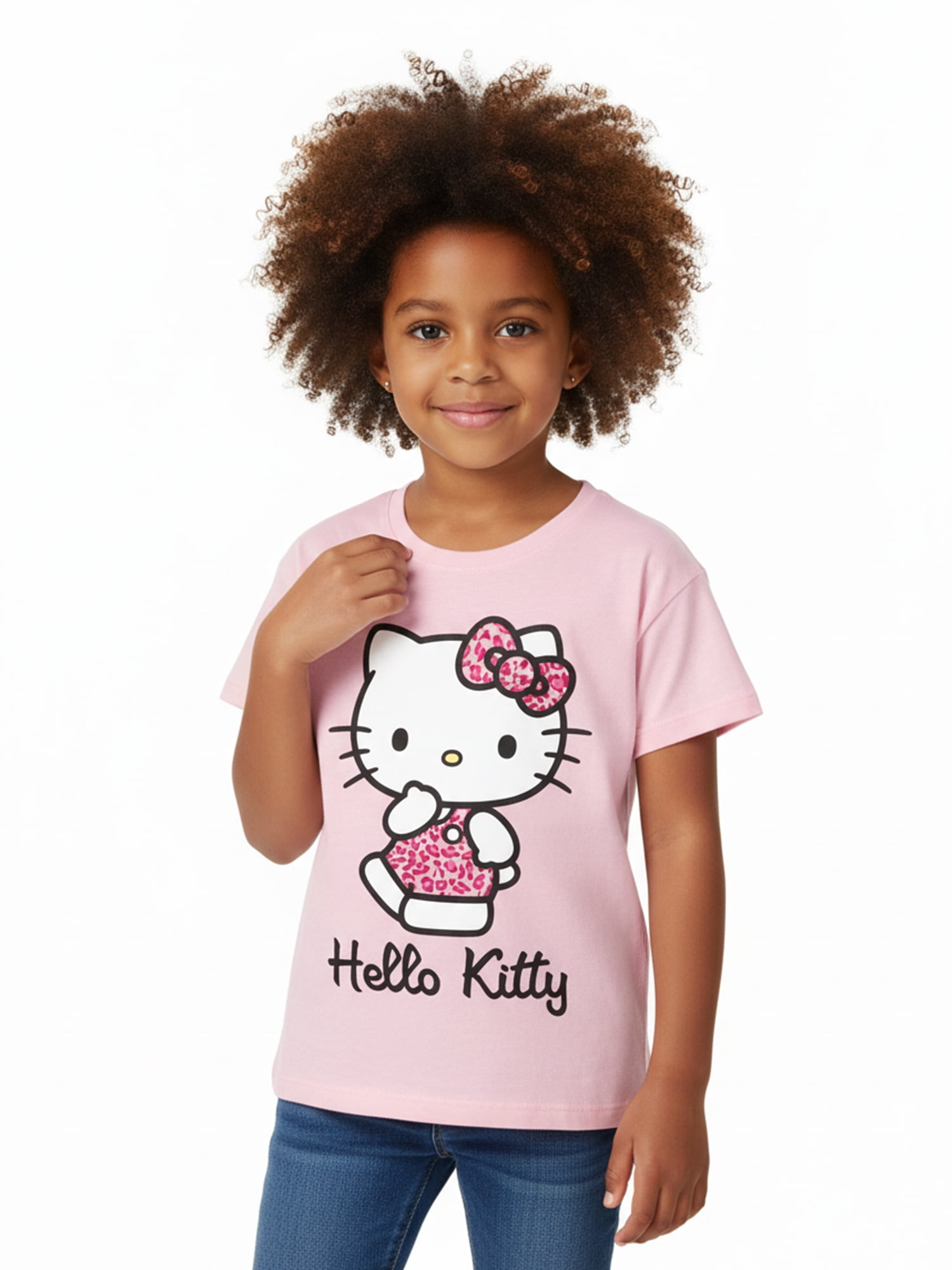 Hello Kitty Animal Print Girls Short Sleeve Graphic T-Shirt, Sizes 4-16