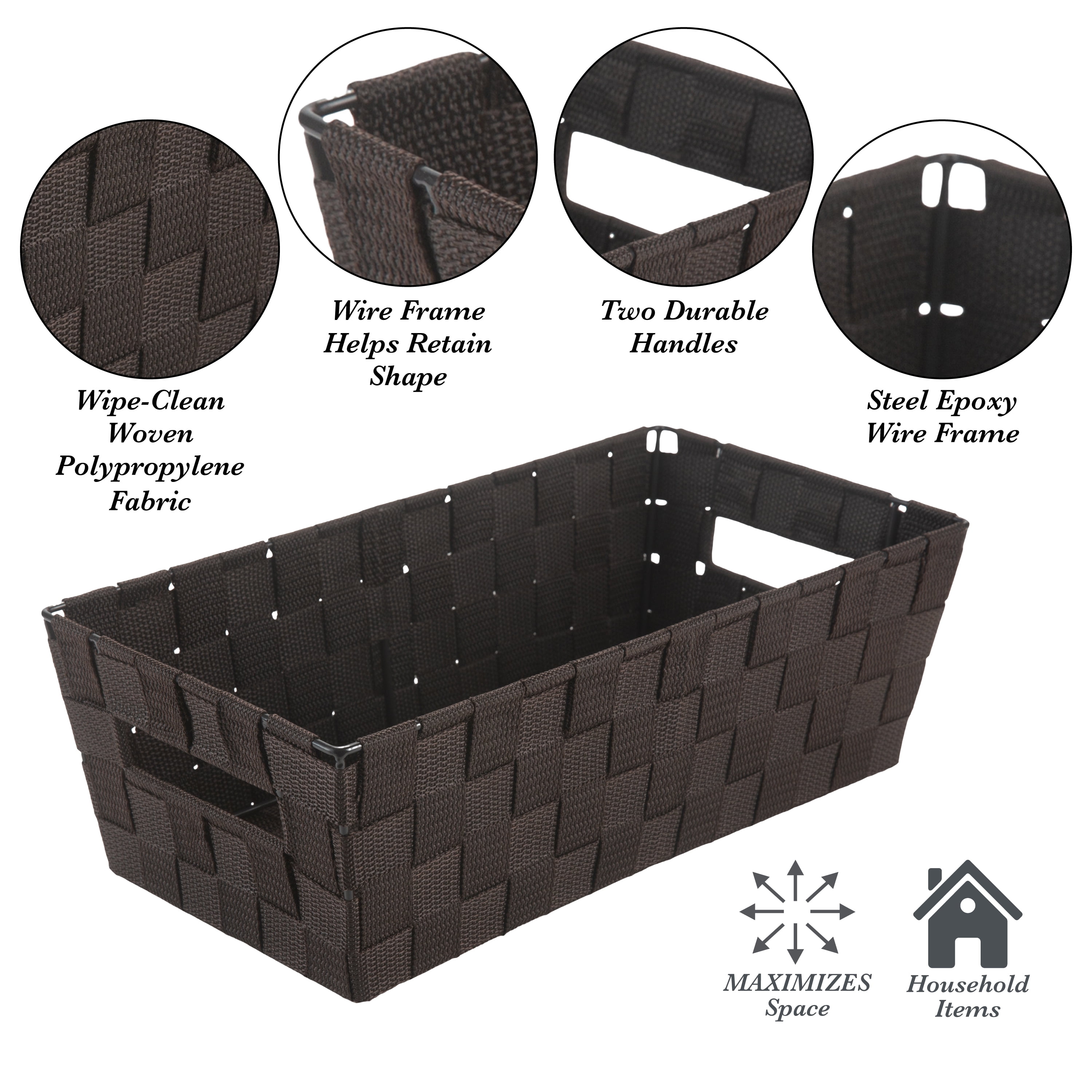 Simplify Medium Woven Strap Shelf Tote Basket in Chocolate