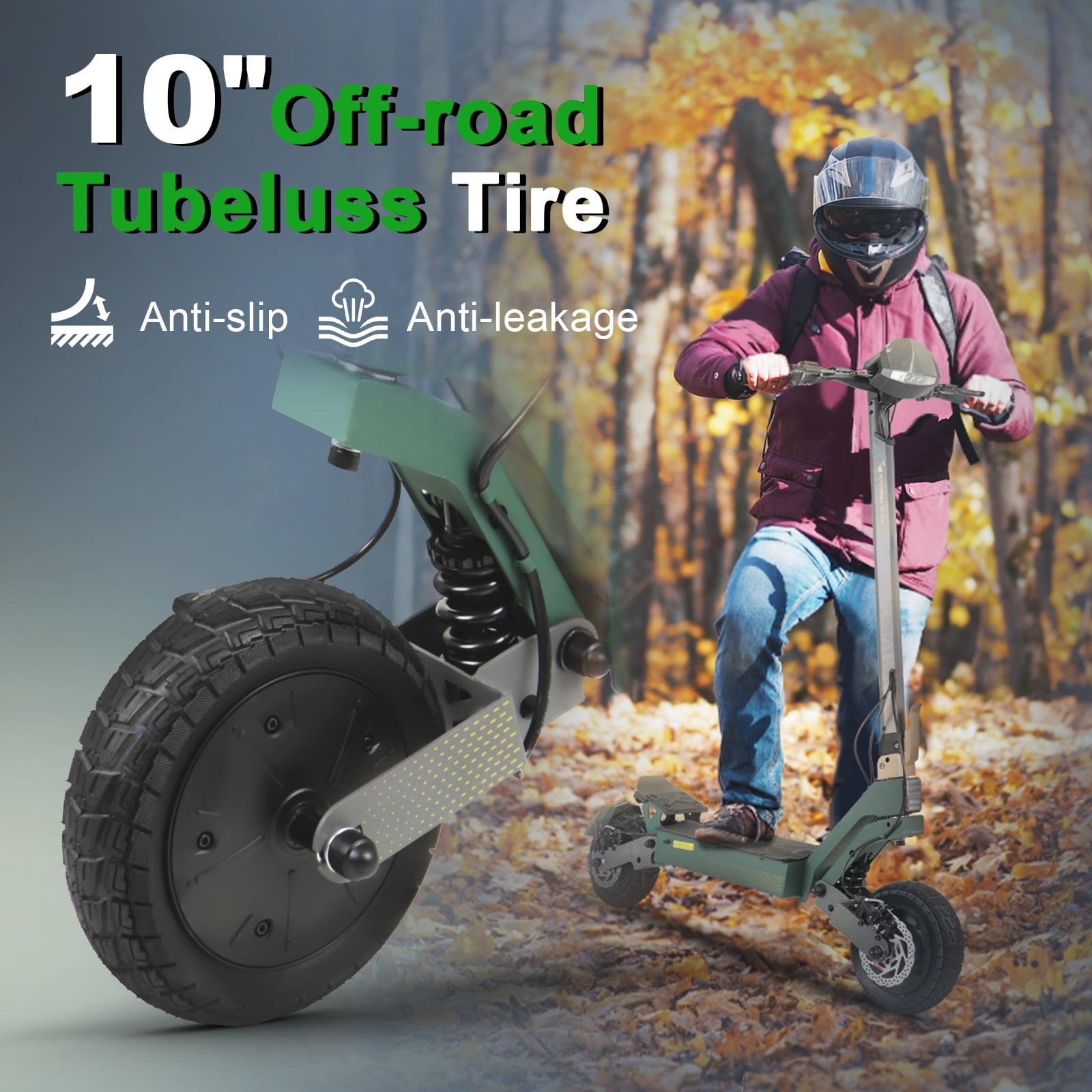 HONEYWHALE H2 Dual Motor Electric Scooter for Adults, 1200w*2 Power, 31mph Top Speed, 45miles Max Range, 18Ah Large Capacity Battery, Dual Suspension, Dual Brake, 10" Off-road Tubeless Tires