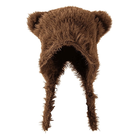 Wuphunn Bear Ear Fuzzy Beanie, Warm Plush Winter Trapper Cap for Daily Wear Khaki One Size