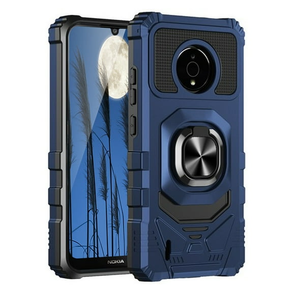 TJS for Nokia C200 (N151DL) Phone Case, [Military Grade] Robotic Magnetic Support Car Mount Metal Ring Holder Kickstand Cover (Blue)