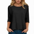 thumbnail image 2 of Towmus 3/4 Sleeves Shirts for Women Solid Color Crewneck Mid-length Tops Pullover Tee Blouse S-2XL, 2 of 9