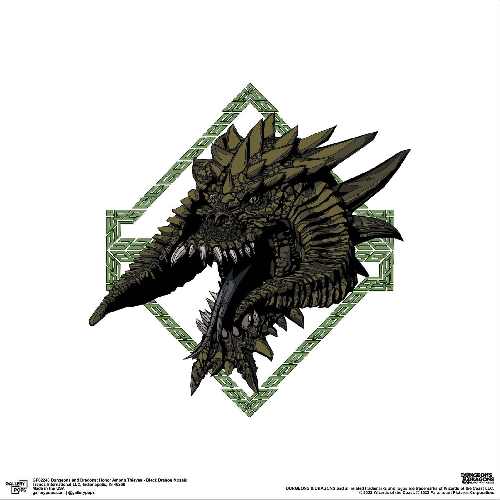 Gallery Pops Dungeons & Dragons: Honor Among Thieves - Black Dragon Mosaic Canvas Wall Art, Unframed Version, 12" x 12"