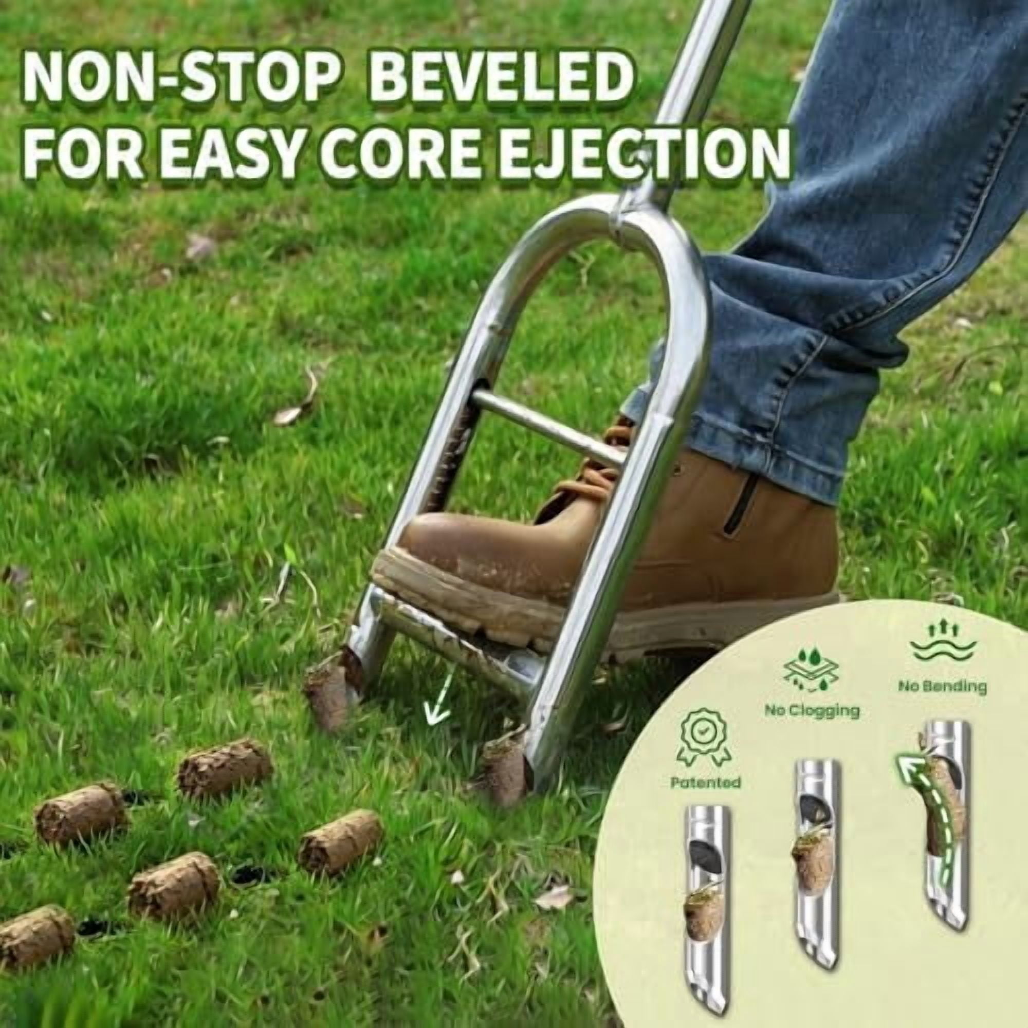 Manual Lawn Aerator Tool - Core Aerator with Step-to-Eject Technology for Never-Clogging Lawn Aeration, Heavy-Duty Steel Construction,Easy DIY Plug Aerator for Healthier Grass and Yard (Black)