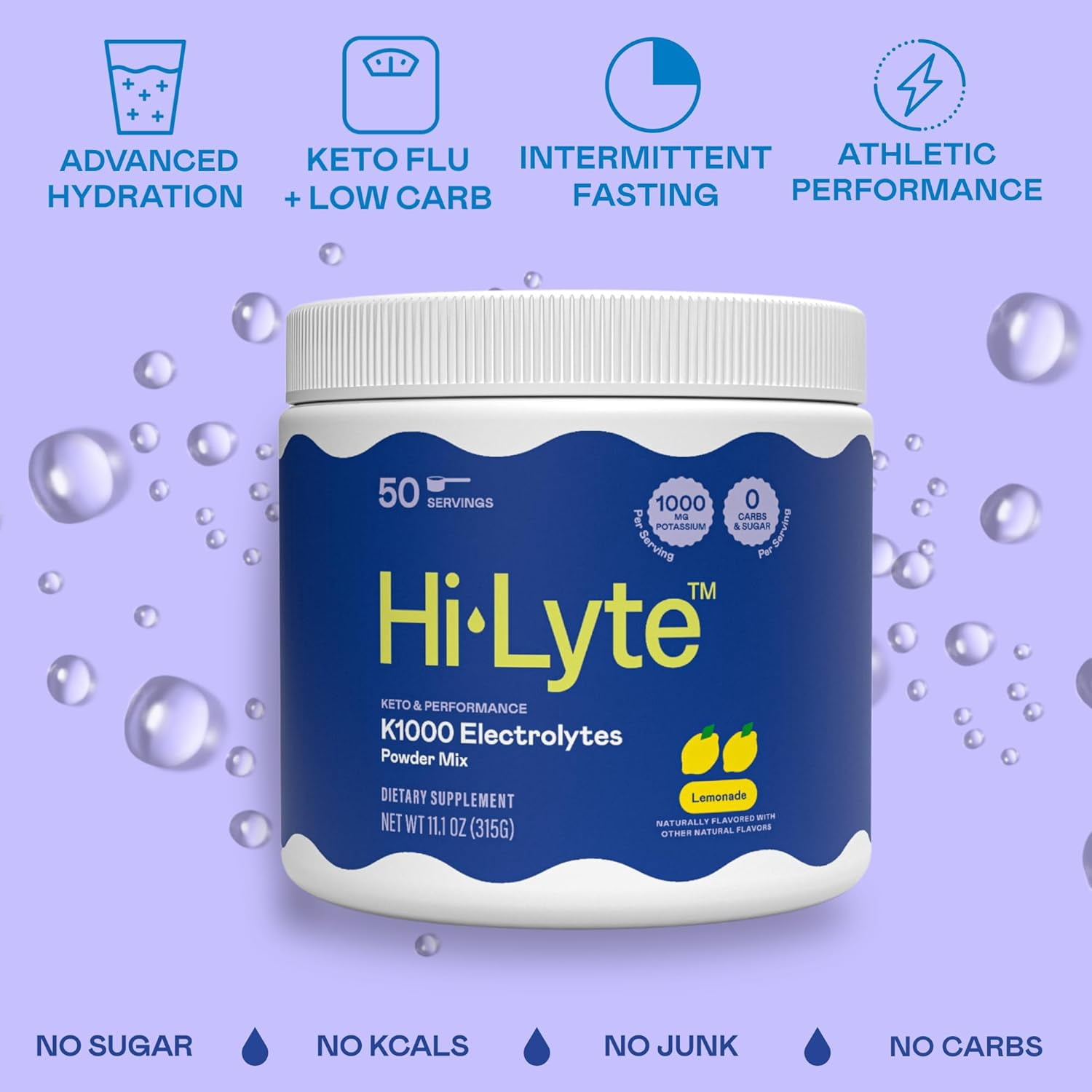 Hi-Lyte Keto K1000 Electrolyte Powder | Lemonade | Hydration Supplement Drink Mix | Boost Energy & Beat Leg Cramps | No Maltodextrin or Sugar | 50 Servings