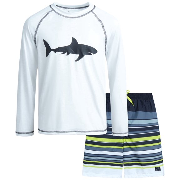 Big Chill Boys Swim Set - Boys Rash Guard Swim Set - UPF 50 Rash Guard Long Sleeve Swim Shirt Board Short Swim Trunks (5-14)