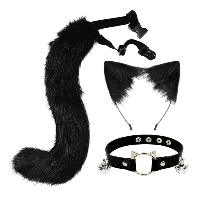 Kit de disfraz de orejas de zorro de piel sintética, diadema y cola, horquilla para fiesta de Halloween Talla única