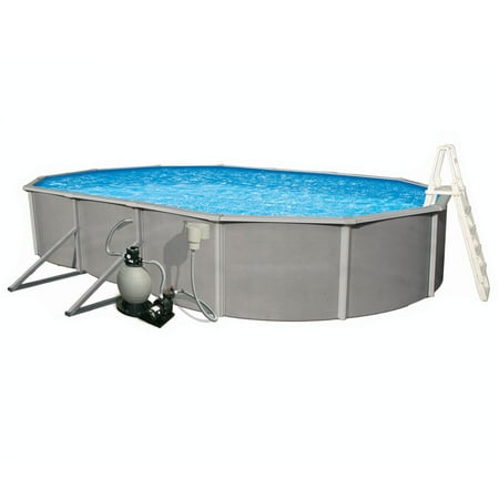 Blue Wave Belize 15-ft x 30-ft Oval 48-in Deep 6-in Top Rail Metal Wall Swimming Pool Package