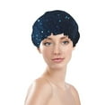 thumbnail image 3 of Kll Blue Glitter Retro Pattern Shower Cap & Bath Cap For Women,Reversible Oversized Waterproof Shower Caps For All Hair Lengths,Elastic Reusable Bathing Hair Cap, 3 of 9