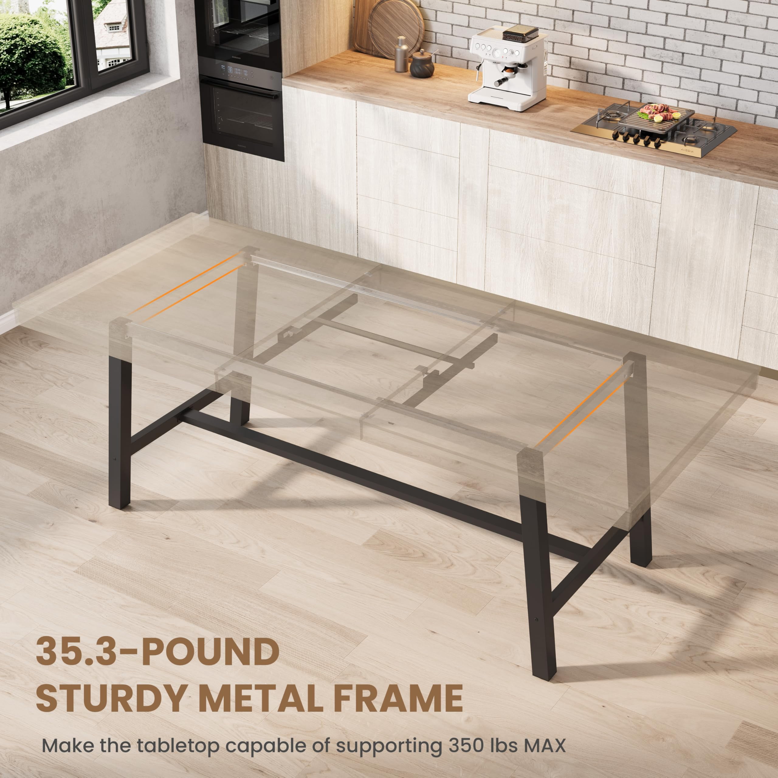 63"-83" Extendable Industrial Dining Table - Seats 6-8 - Expandable Rectangular Kitchen Table with Metal Frame for Parties-Gray