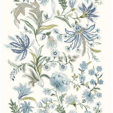 A-Street Prints Teonna Blue Floral Stripe Wallpaper