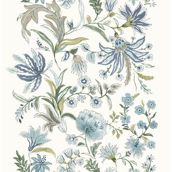 A-Street Prints Teonna Blue Floral Stripe Wallpaper
