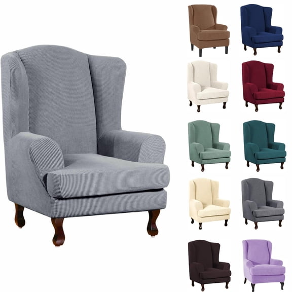 LKJYER Wing Chair Slipcovers 2 Pieces Stretch Spandex Wingback Chair Covers Sofa Slipcover Washable Armchair Protector Cover for Living Room and Bedroom
