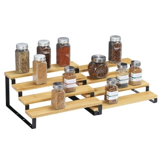 Zri Bamboo Spice Rack Kitchen Cabinet Organizer- 3 Tier Bamboo Expandable Display Shelf, Yellow, 12.70*7.70*4.30