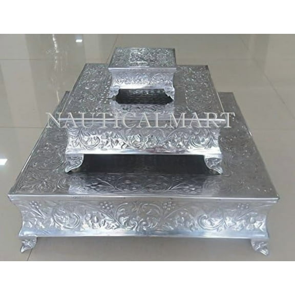 NAUTICALMART SET OF 3 BEAUTIFUL WEDDING CAKE STAND IN SILVER FINISH