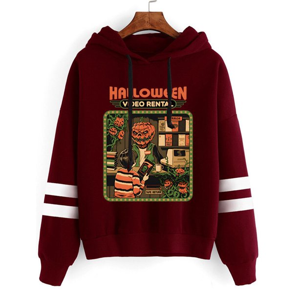 Sudadera con capucha de manga larga para mujer, ropa de gran tamaño con capucha de alquiler de vídeo de Halloween, Otoño e Invierno