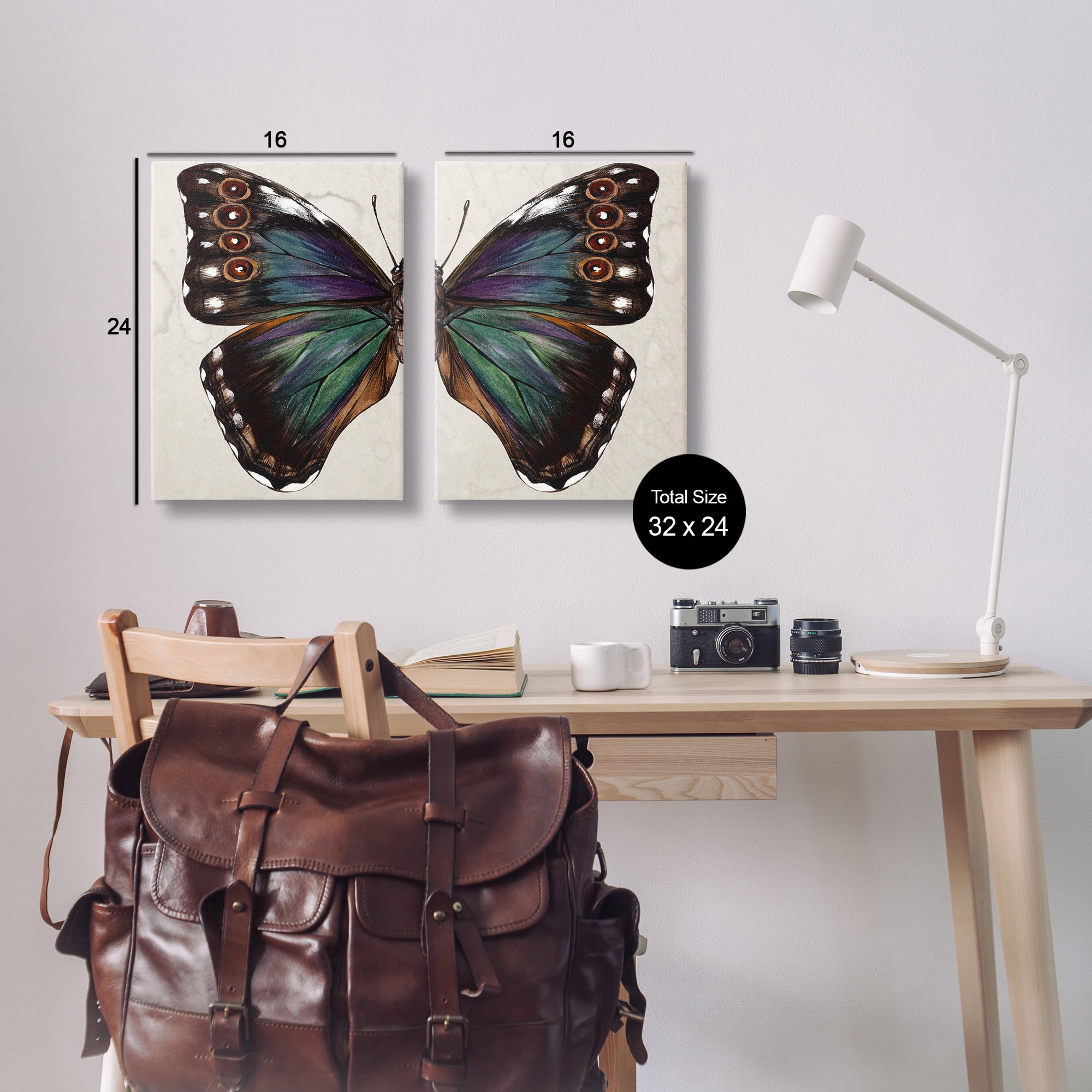 Stupell Industries Colorful Purple Green Butterfly Animals Painting Wrapped Canvas Art Print Wall Art, 16 x 24, Set of 2