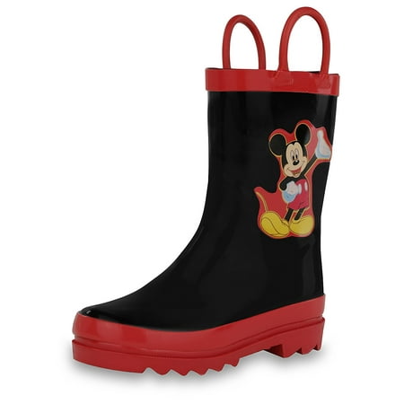 Disney Kids Boys' Mickey Mouse Character Printed Waterproof Easy-On Rubber Rain Boots (Toddler/Little Kids)