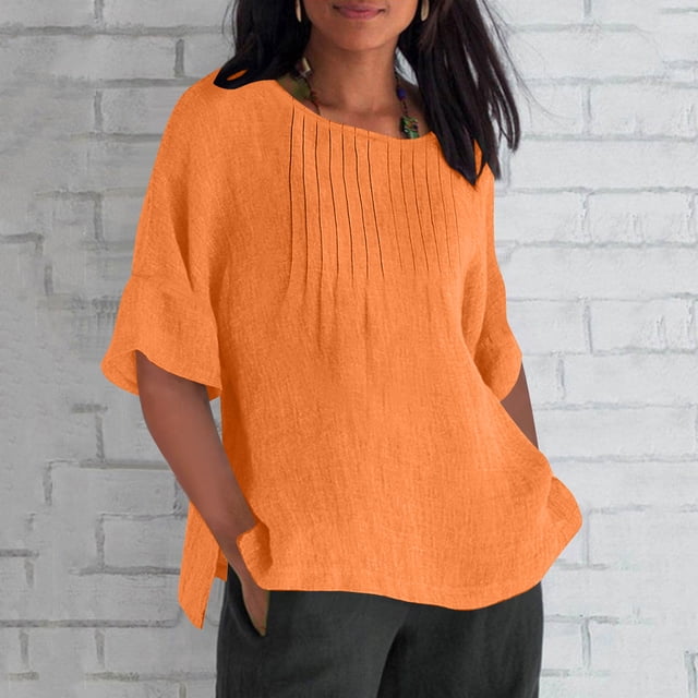 mfyjkho Tops Para Hacer Ejercicio, Blusa Holgada De Cuello Redondo De Color Liso Para Mujer, Camisa Informal De Media Manga Para El Trabajo, Túnica Tops Para Salir Xxxxl