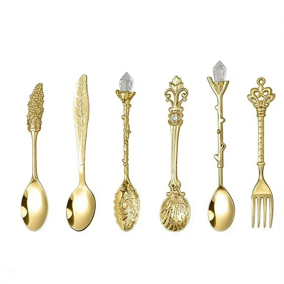 Tauxra Vintage Style Coffee Spoon Set 6 Piece Crystal Topped Zn Alloy European Court Dessert Spoons for Stirring Ice Cream Jelly Tea
