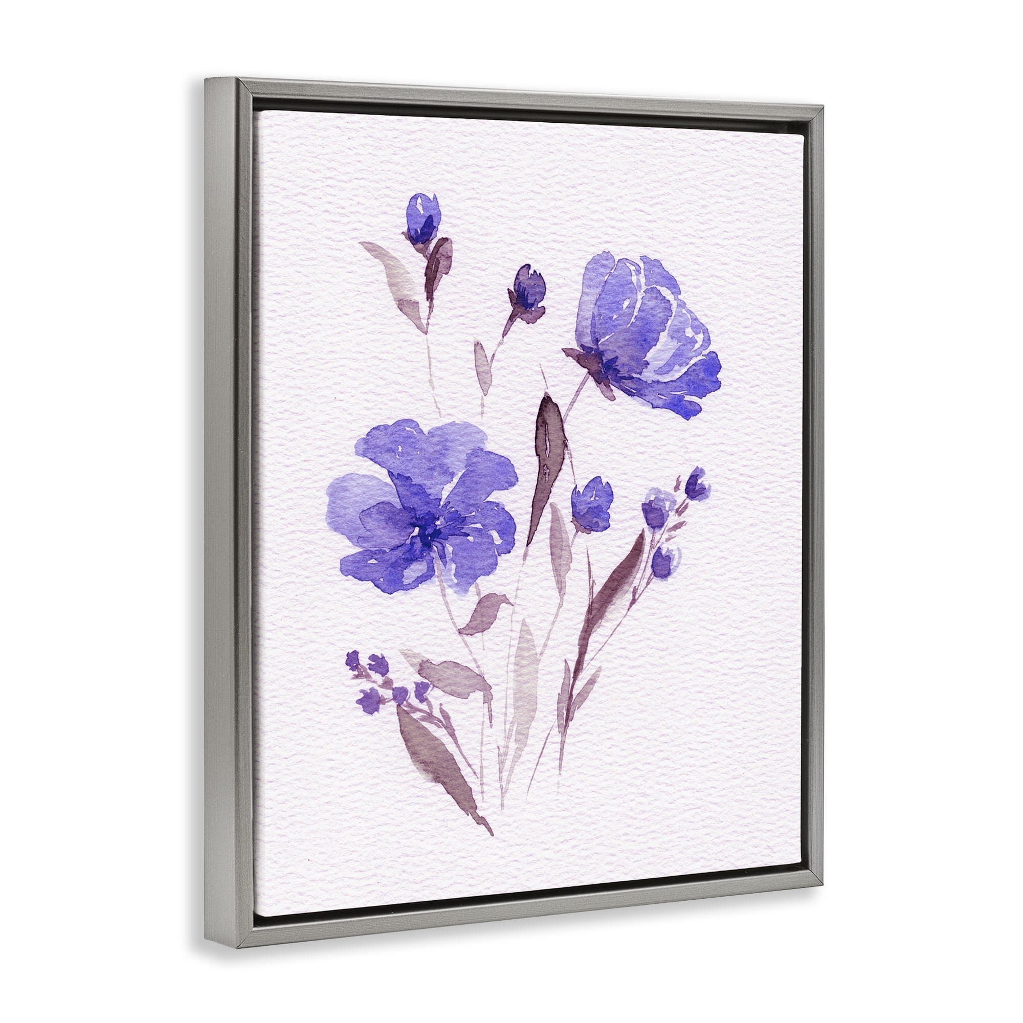 Stupell Industries Watercolor Purple Flowers Gray Framed Floater Canvas Wall Art, design by Leah Noel Art