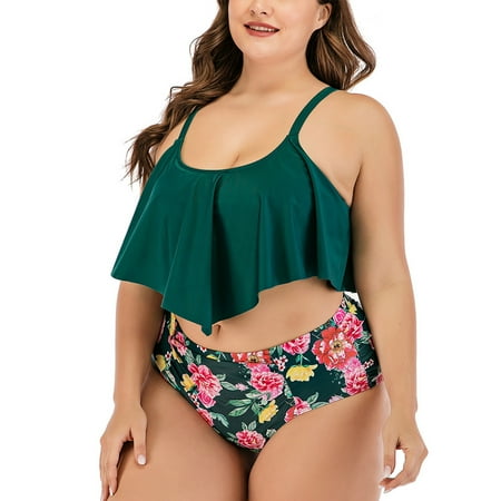 

Finelylove Swimsuit Women Two Piece Support Sport Bra Style High Waist Green L