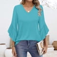 thumbnail image 2 of Long Sleeve Shirts For Women Blouses For Casual 3/4 Length Sleeve Tops V Neck Tshirts Shirts With Flared Sleeve Womens Long Sleeve Tops, 2 of 5