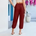 thumbnail image 4 of Capri Pants for Women Linen Barrel Petite Pants High Waisted Pull On Elastic Waist Casual Summer Capris Beach Vacation Trouser Wine XL, 4 of 6