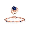 Gem Stone King 11.64 Ct Blue Simulated Sapphire 18K Rose Gold Plated Silver Ring Bracelet Set