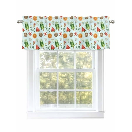 Summer Valances for Windows Rod Pocket Kitchen Valance Curtains - Soft & Washable Small Window Treatment for Living Room Bathroom Watercolor Cartoon 54x18inch