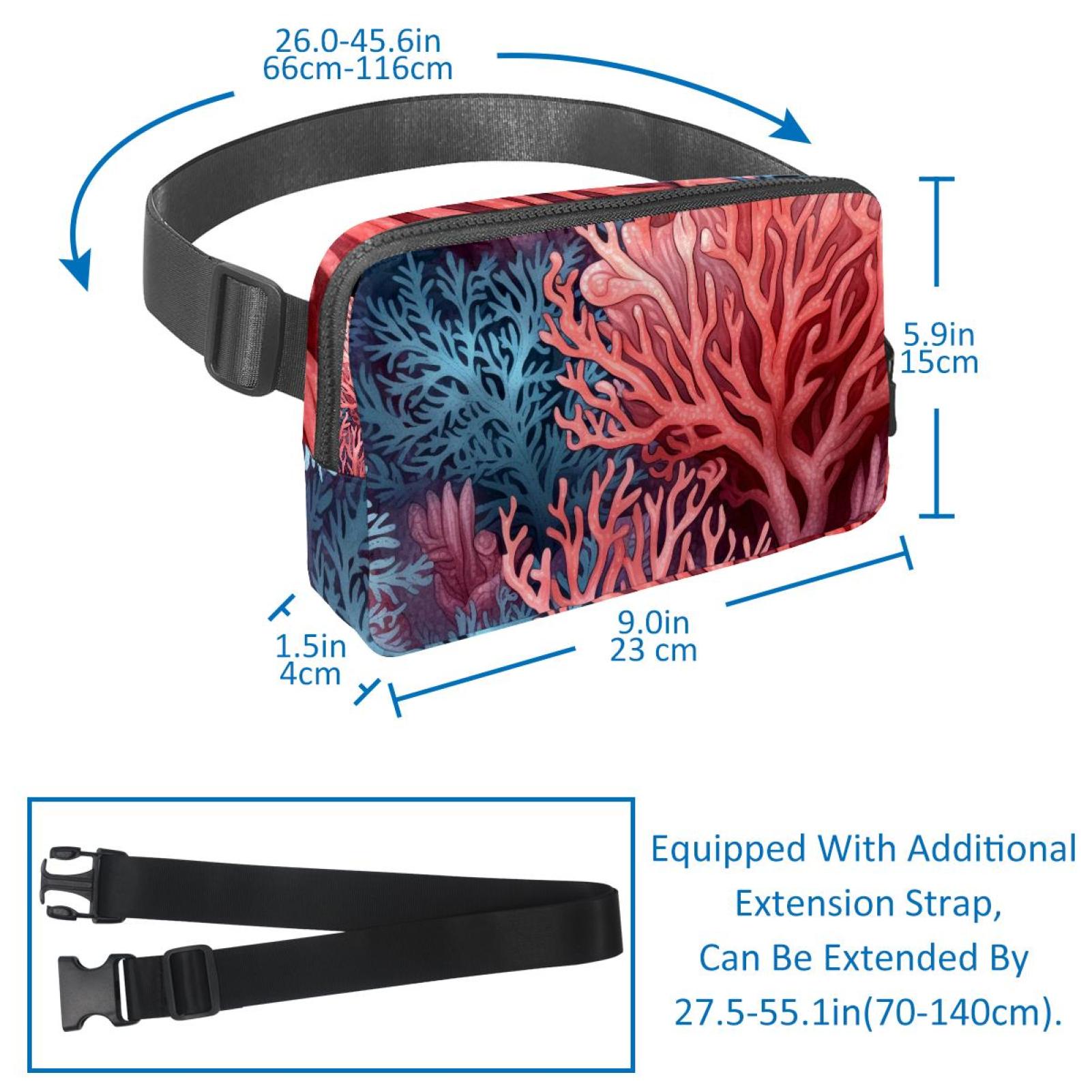 Coral Lightweight, Adjustable Running Belt with Extension Strap, Unisex Waist Bag, Fanny Pack, Cross Body Bag