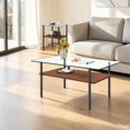 thumbnail image 2 of GZXS 3-Piece Modern Living Room Table Set with Glass Top and Metal Legs, 2-Tier Rectangle Coffee Table & 2 End Tables with Shelf for Small Space, Clear & Black, 2 of 7