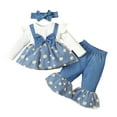 thumbnail image 2 of SGFCWSX Girls Casual Outfits Baby 3 Piece Set Ruffle Sleeve Dress and Flared Pants with Headband Sets Blue Size 12 Months, 2 of 9