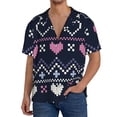 thumbnail image 7 of Lsque Pixel Heart Winter print Men's Cuban Collar Short Sleeve Shirt Summer Beachwear Casual Button Down Fashionable Vacation Leisure Shirt-4X-Large, 7 of 7
