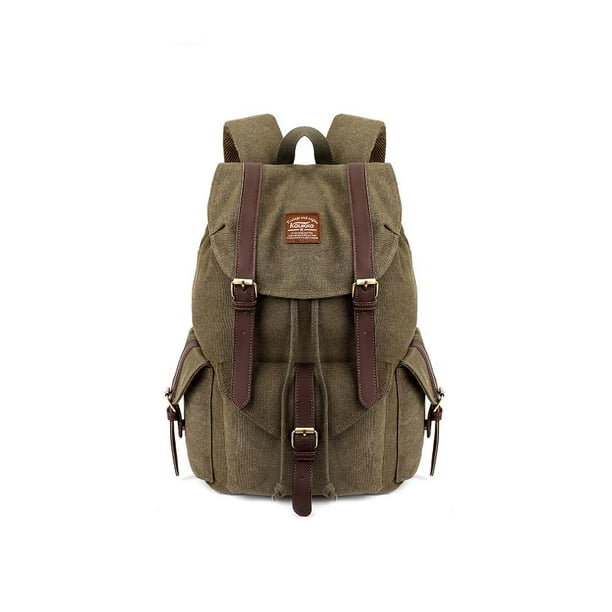 Mochila de lona vintage Kaukko Mochila de senderismo para viajes al aire libre Mochilas escolares KAUKKO K1016-Green