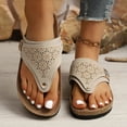 thumbnail image 3 of Rokment Wedges Orthopedic Cork Footbed Thongs Sandals for Women Boho Beach Leather Platform Slides Flip Flops Comfortable Dressy Slip on Slippers Beige Size 6, 3 of 8