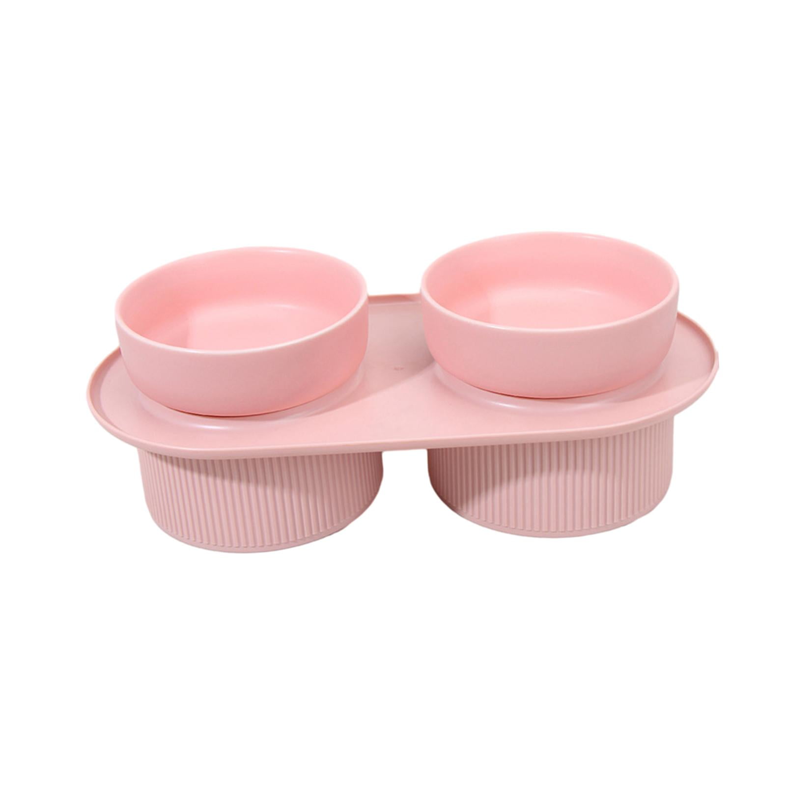 FITYLE Double Ceramic Cat Feeding Bowls Cat Bowls Puppy Bowls Ceramic Tall Cat Dishes Water Food Bowl for Medium Dog Indoor Cats Pet Pink